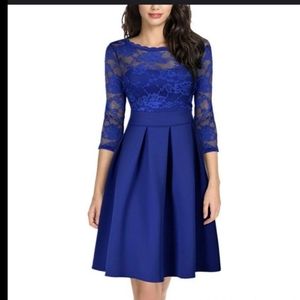 Women's blue dress with lace detail